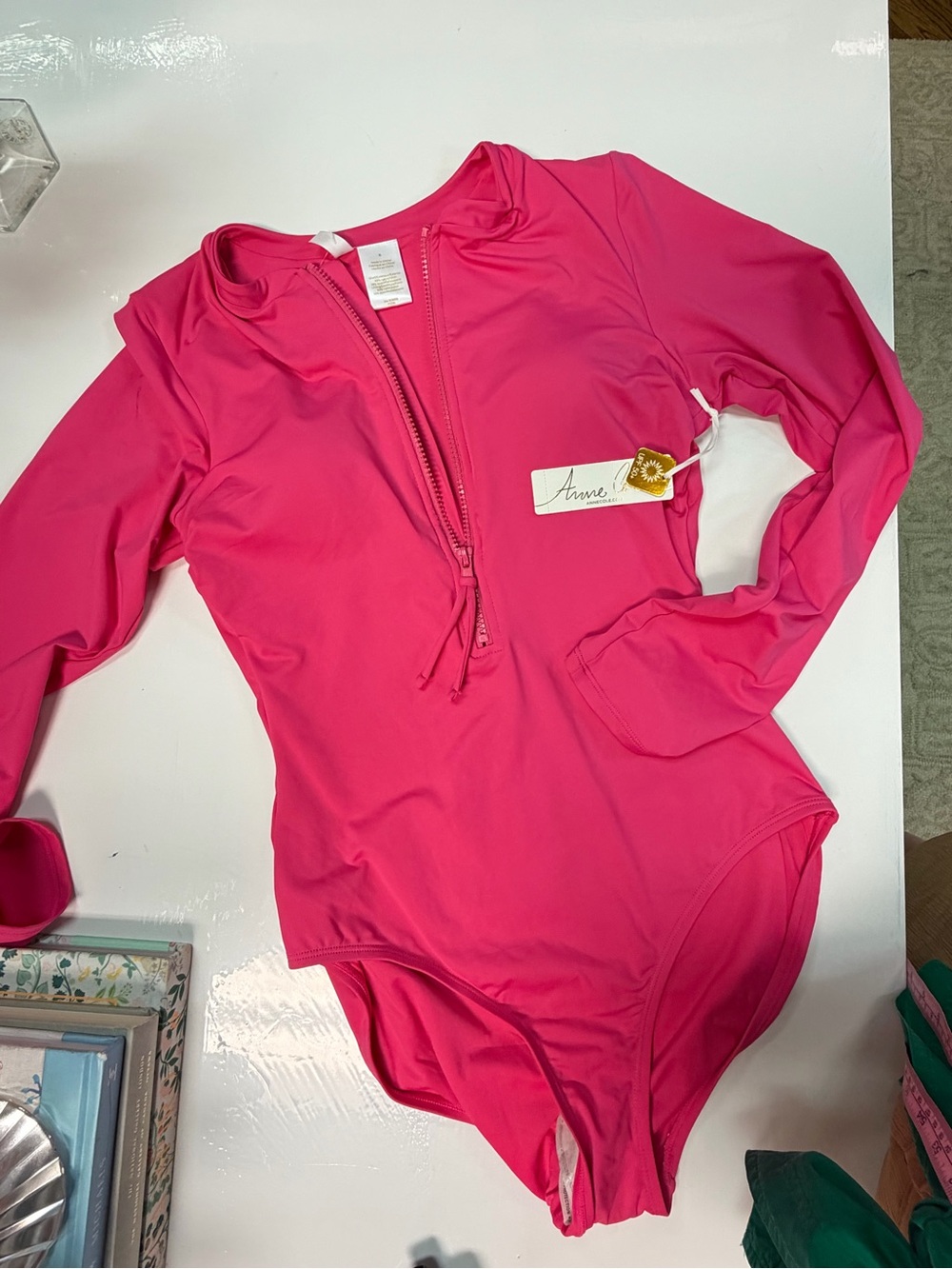 Anne Cole Hot Pink Long Sleeve One-Piece Swimsuit